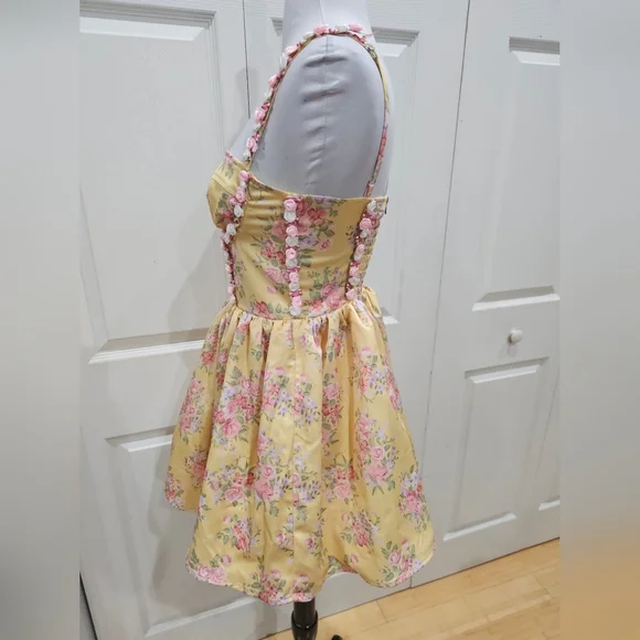 Dolls Kill Sugar Thrillz Yellow Floral Princess Party Mini Dress S - Picture 13 of 14